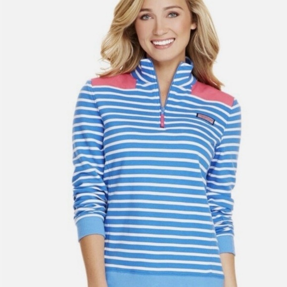 Vineyard Vines Tops - Vineyard Vines Women’s Shep Shirt Blue & White Stripe w/Pink Detail Size Small
